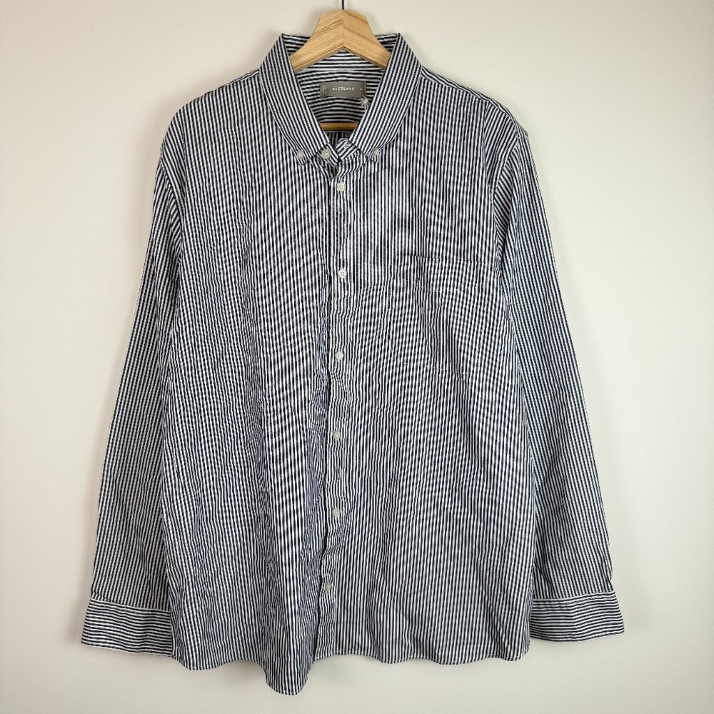 Everlane Men Stripe Button Down Collared 100% Cotton Shirt Blue White XXL